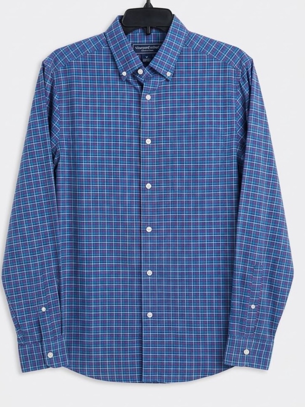 Vineyard Vines Navy and Light Blue Plaid Button-Down Shirt
